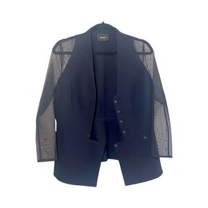 Akris Black Wool Blazer with Sheer Long Sleeve